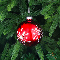 Игрушка ёлочная Yancheng Shiny стеклянная шар красный снежинки 8 см