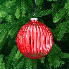 Игрушка ёлочная Yancheng Shiny стеклянная шар красный с паетками 10 см