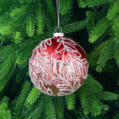 Игрушка ёлочная Yancheng Shiny стеклянный шар с узором из блёсток 10 см