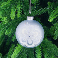 Игрушка ёлочная Yancheng Shiny шар стеклянный молочный цветок с бисером