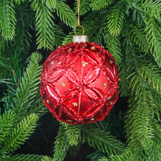 Шар стеклянный Yancheng Shiny красный с блестками 8 см