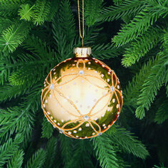 Игрушка ёлочная Yancheng Shiny шар стеклянный золотистый с узором из блёсток 8 см