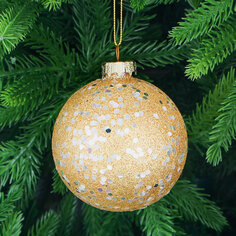 Игрушка ёлочная Yancheng Shiny шар стеклянный золотистый с блёстками 8 см