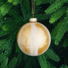 Игрушка ёлочная Yancheng Shiny шар стеклянный золотистый с блёстками полосы 8 см