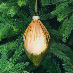 Игрушка ёлочная Yancheng Shiny шар стеклянный с узором из блёсток 7х14 см