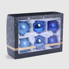 Набор ёлочных игрушек Snow and Stars шары синий микс 8 см 6 шт