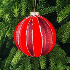 Шар Yancheng Shiny стеклянный красный с орнаментом 10 см