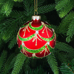 Игрушка ёлочная Yancheng Shiny шар стеклянный с новогодним узором 8 см