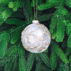 Шар стеклянный Yancheng Shiny белый с золотым узором 8 см