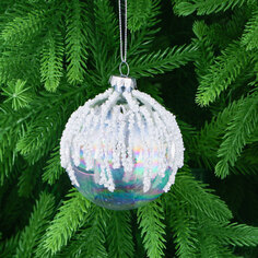 Игрушка ёлочная Yancheng Shiny шар стеклянный с белыми бусинами 8 см