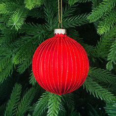 Игрушка ёлочная Yancheng Shiny шар стеклянный красный с блёстками 8 см