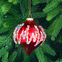 Игрушка ёлочная Yancheng Shiny шар красный с разноцветными узорами 8 см