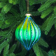 Игрушка ёлочная Yancheng Shiny шар жёлто-зелёный с синим орнаментом