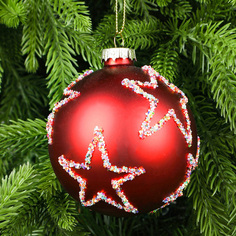 Шар Yancheng Shiny стеклянный красный со звездами 8 см