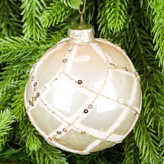 Шар Yancheng Shiny стеклянный серебряный с орнаментом