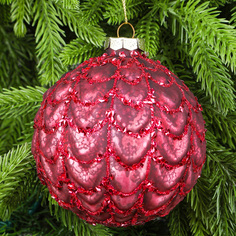 Шар Yancheng Shiny стеклянный бордовый с орнаментом 10 см