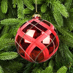 Шар Yancheng Shiny стеклянный красный с узором 10 см